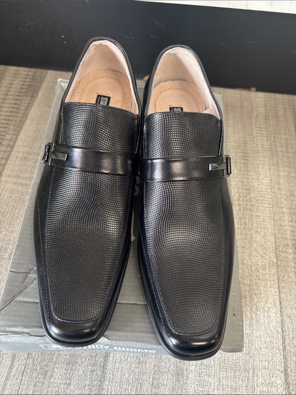 Stacy Adams Black Textured Slip-On Moc Toe Loafers